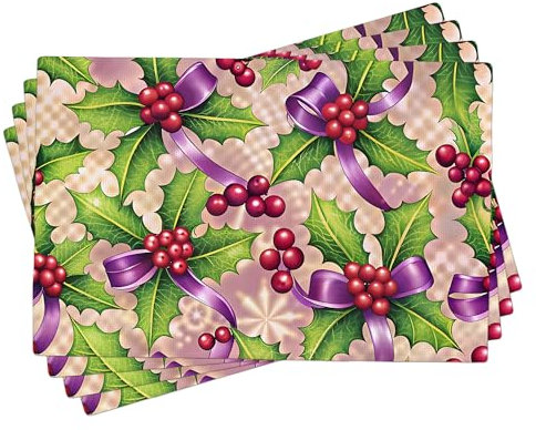 Weihnachtliche Stechpalmen-Tischsets, 4er-Set, grüne Beeren, dekorative Tischsets für den Winterurlaub, Esstisch, waschbar, für drinnen und draußen, 45,7 x 30,5 cm
