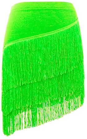 Bauchtanz Kostüm Damen Tanzröcke Latin Dance Rock Fransenkleid Sexy Frauen 3 Tiered Quaste Latin Dance Rock Tanzkleid Damen Bauchtanz Hüfttuch Latein Tango Bauchtanz Hüfttuch Fransen (Light Green, S)