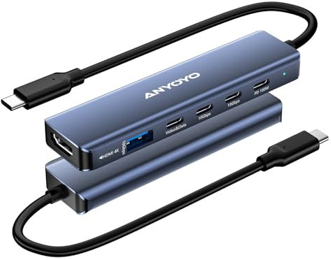 ANYOYO 6-in-1 Dual 4K@60Hz HDMI Docking Station, 3×10Gbps USB-C Ports, 100W PD, Video&Data Output, USB-A 3.1, Compatible with MacBook, Dell, HP, iPad, Steam Deck