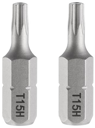 QUARKZMAN 2pcs T15H Embout de Tournevis Torx 1/4 Tige Hexagonale 25mm/1 Longueur Magnétique Tête Étoile à 6 Pans Acier S2 Embout de Tournevis avec Trou