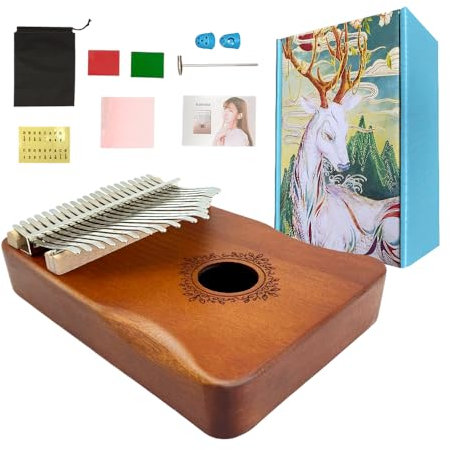 YoungMonic Kalimba Daumenklavier 21 Tasten Tragbares Mahagoni Fingerklavier mit Tragetasche, Stimmhammer Anleitung Musikgeschenk für Anfänger & Erwachsene