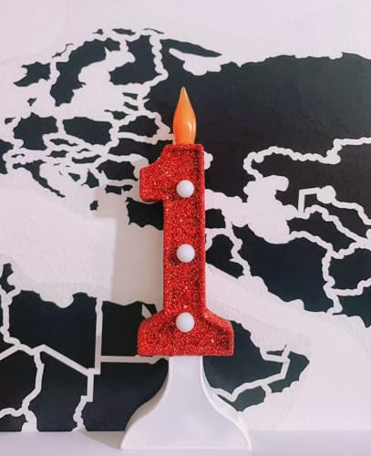 Gorgeous Shiny LED Birthday Candle Number, Birthday Party Decor for Any Age, Birthday Decorations, Birthday Cake Topper (GlitterRed #5)