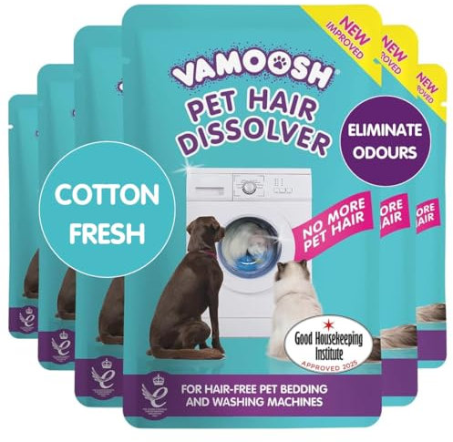 Vamoosh Pet Hair Dissolver - Pet Hair Remover for Washing Machines, Cotton Fresh 6x100g, Eliminates Odours and Dirt, Dissolves Dog, Cat, Horse, Animal Fur, Large Pack up to 6 Washes