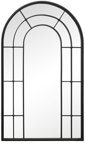 Outdoor Wall Mirror Vintage Style Archway Matte Black Arch Top Garden Mirror Recycled Iron Fence Wall Patio Decking Decoration 107 x 65cm