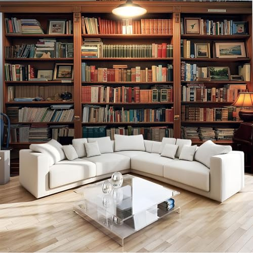 Non-Woven Retro Bookcase Books Photo Wallpaper Mural 350 x 256 cm, Feature Wall Photo Mural Wallpaper, Classic Bookcase Wall Art for Living Room, Bedroom, Children's Room, Corridor