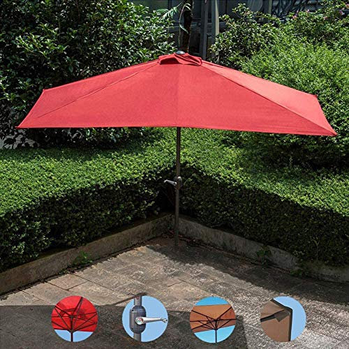 OOMRNV Parasol De Jardin Semi-Circulaire De 2,7 M, Toile en Polyester Imperméable Et Anti-UV, Demi-Parasol avec Manivelle, pour Jardin, Terrasse, Balcon
