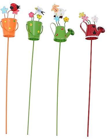 ROMISBABA 4 Stück Pflanzenstecker aus Eisen Kreativem Gießkannen Design Fein Verarbeitet und Einfach Einzustecken für Zufällige Farbe Zufälliger Stil