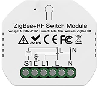 Mini interrupteur Smart ZigBee + RF 433MHz, 2 en 1, module 10A, application TUYA Smart Life, 2200 W AC 90-250 V, ZigBee 3.0, dimensions 52 x 47 x 18 mm, IP20