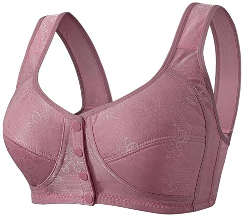 Athletic Sports Bras for Women Sized Pure Cotton Thin Frameless Lace Back Front Opening Bra for Mothers Woman's Sports Bra (B1-Purple, XXXL)