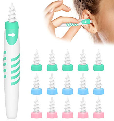 Ear Wax Remover, Ear Wax Removal Tool with 16 pcs Soft Silicone Washable Tips, Spiral Earwax Removal Cleaning Kit for Adults Kids