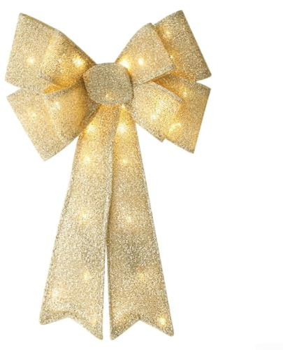 CYRENT Arco de Navidad con luces LED rojas, 8 funciones de luz y temporizador integrado para exhibiciones navideñas personalizadas, marco de alambre resistente a la intemperie (dorado brillante)