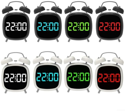 Réveil numérique à double cloche avec écran LED de 10,2 cm, construction en métal ABS avec anneau mécanique puissant de 70 dB, fonctionnement silencieux, alimenté par USB ou par piles pour chambre à