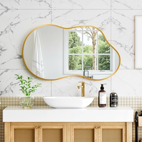Clevich Specchio asimmetrico 50 x 91cm, Specchio da Parete Decorativo Con Cornice InAlluminio, sottile design moderno, per Soggiorno, Ingresso, Camera da Letto, Corridoio Specchio da Appendere