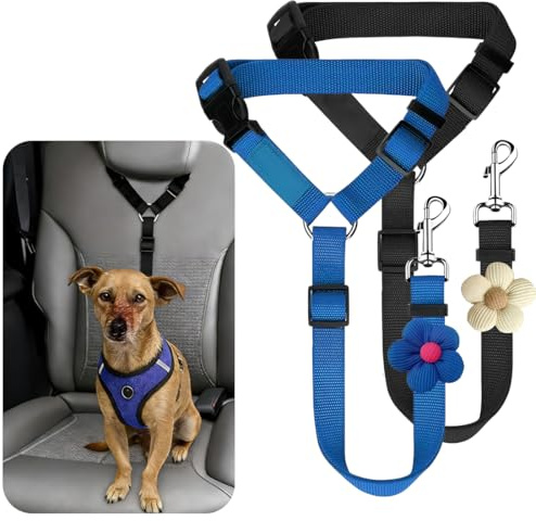 LAKPYN 2 Pezzi Cintura di Sicurezza per Cani Auto, cintura sicurezza cani auto, Imbracatura Regolabile con Guinzaglio - Cintura per Cane con Ammortizzazione Elastica per Trasporto Sicuro in Viaggio