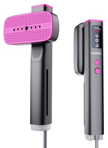 GROBELL Travel Garment Steamer for Clothes: 100V-220V Dual Voltage Hand Portable Hand Held 2 In 1, 20s Smart Fast Heat Up Handheld Clothing Steamer, 4 Modes with LED Display, Global Travel Size