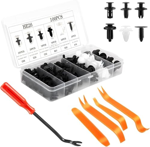 R-timer 100Pcs Grapas Coche para Peugeot 206 207 307 308 3008 4008 5008 GT-Line, Clips Fijación Remaches Plástico Parachoques Panel Puerta Kit Herramientas Extracción