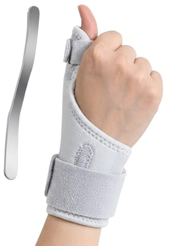 Férula de Pulgar, Soporte para Pulgar Mano Derecha e Izquierda, Banda Estabilizadora de Muñeca para Articulación Trapeciometacarpiana y Tendinitis, Ortesis Transpirable con Férula, Gris (1 pieza)