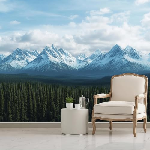 Papel Pintado Fotomural montañas y bosques 200 x 140 cm Panorámico para salón dormitorio infantil decoración pared azul moderna mural grande