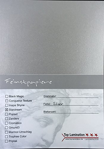 100 Blatt DIN A5 silber metallic Papier 285g/m² von Top Lamination - komplett durchgefärbt