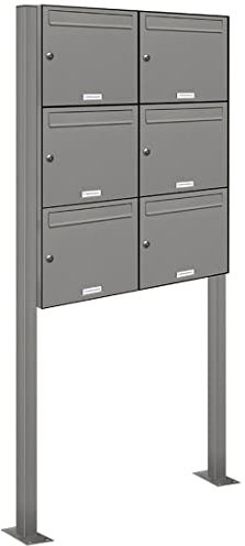 AL Briefkastensysteme 6er Standbriefkasten in Aluminiumgrau RAL 9007 als 6 Fach Briefkastenanlage DIN A4 in Postkasten Briefkasten Design modern