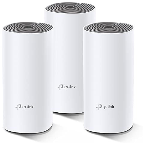 TP-Link Deco E4 Mesh WLAN Set (3er Pack), AC1200 Dual Band Router & Repeater (Reichweite bis zu 370m², ideal für große Häuser mit mehreren Geräten, 6X 100Mbit/s Ports) weiß