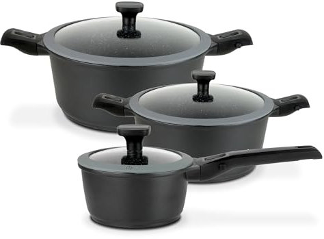 GSW 167772 Kochtopf-Set Easy Click 6-tlg, Aluminium, Kunststoff, Glas, Silikon, schwarz