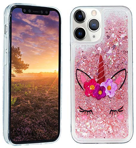 HopMore kompatibel mit iPhone 11 Pro Hülle Glitzer Transparent Silikon Handyhülle 3D Case Schutzhülle Cover Hüllen Durchsichtig Gel Stoßfest Silikonhülle - Einhorn