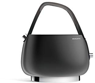 BUGATTI Jackie Elektrischer Wasserkocher mit Antikalk-Filter, modernes und elegantes Design, Gehäuse aus Edelstahl 18/10, Fassungsvermögen 1.20 l, 2.400 W, ideal für Tee und Tee (Schwarz)