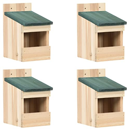 vidaXL 4X Madera de Abeto Casa para Pájaros Pajarera Caja de Anidación Jaula Aviario Pajarería Jardín Suministro Aves Balcón Patio Terraza 12x16x20 cm