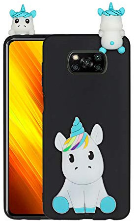 HopMore Kompatibel mit Xiaomi Poco X3 NFC Hülle Dünn Silikon Weich Gel 3D Tier Motiv Slim Case Stoßfest Handyhülle Xiaomi X3 NFC Silikonhülle Schutzhülle Cover - Schwarzes Einhorn