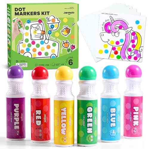 Jar Melo Washable Dot Markers for Toddlers, 6 Colors Dot Paints with 120 Printed PDF & 10 Activity Papers, Non-Toxic Bingo Markers for Kids Arts and Crafts Gifts
