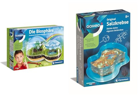 Clementoni 59119 Galileo Science – Die Biosphäre, Botanik und Biologie für Kinder ab 8 Jahren & 69937 Galileo Science – Original Salzkrebse, Spielzeug für Kinder ab 8 Jahren