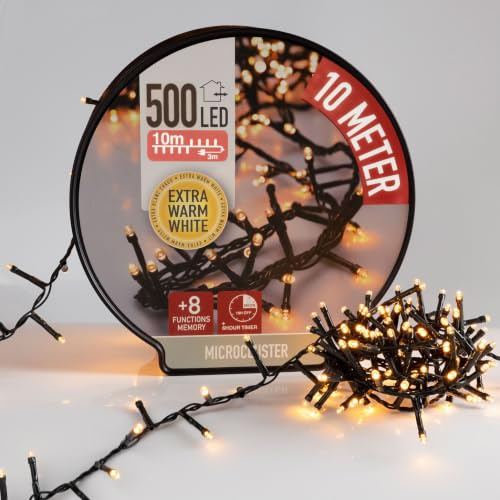 LED Lichterkette auf Trommel - extra warmweiß - Länge 10 m / 500 LED - Büschel Lichterkette mit Timer und 8 Funktionen - für den Innen- und Außenbereich