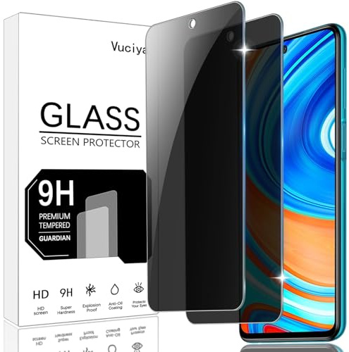 Vuciya 2 Pack Privacidad Cristal Templadode Pantalla para Xiaomi Redmi Note 9 Pro / 9S / 9 Pro Max antiespia Protector,Dureza 9H,Sin Burbujas, Antihuellas,Antiarañazos,HD