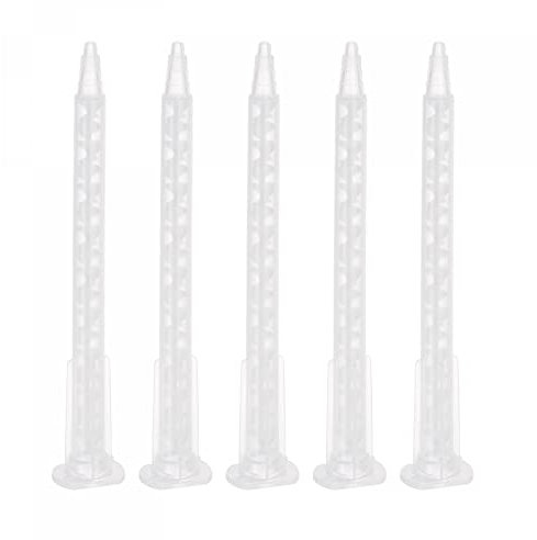 sourcing map 5 Pcs Epoxy Tubes Static Mixer, 4.17-inch Plastic Resin Mixing Nozzle Flat Buckle for AB Glue Adhesive Gun Applicator 50ml Cartridges, White