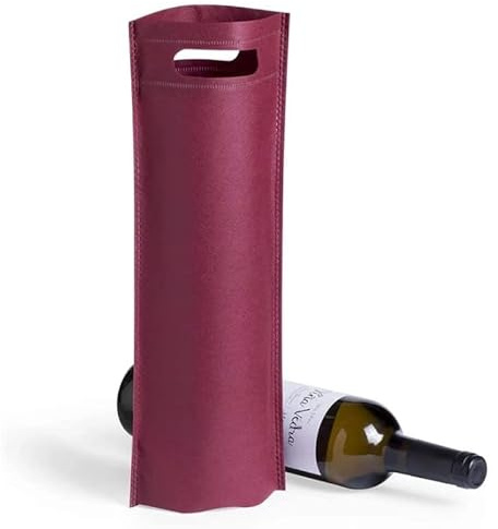 VINAK Lot de 10 Sacs Bouteilles Vin en matière Non Tissé thermoscellé Haute résistance avec Anse | Sacs Parfaits pour Mariage, baptême, Cadeau d'anniversaire (B - Bordeaux)