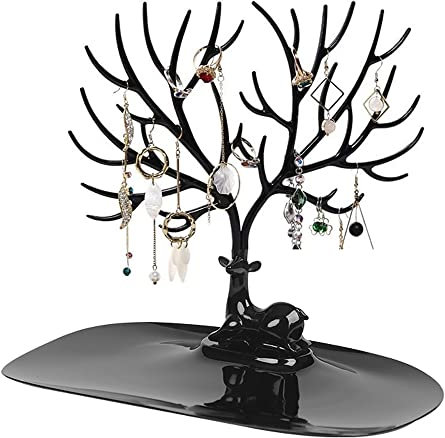 Jewelry Deer Stand, Antler Decoration Tree, Rings Necklace Ornament Sika Display for Bracelets, Earrings (Black)