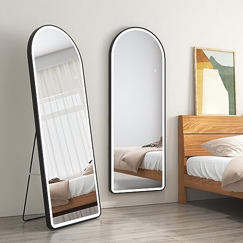EMKE Ganzkörperspiegel mit Beleuchtung 3 Lichtfarbe Dimmbar 160x60cm LED Standspiegel Groß mit Touchschalter Ganzkörperspiegel Schwarz