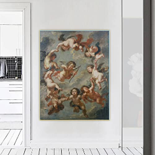 Peter Paul Rubens Religion Baby Engel Leinwand Kunst Ölgemälde Drucke Barock Kunstwerk Bild für Wohnzimmer Kinderzimmer Dekor 91x70cm Innenrahmen