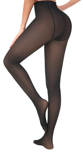 Cavotor Fleece Lined Tights That Look Sheer | Footed Tights for Women 85g 200g 300g for Autumn and Winter Thick Warm High Waist Tummy Control Opaque Pantyhose