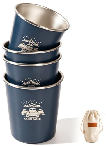 HERCHR Whiskey Glass Set of 4, Stainless Steel Insulated Cup Stackable Beer Mug Glasses Small Metal Cup Double Wall Vacuum Insulated Drinking Cups Drinking Glasses for Kids and Adults(Blue)