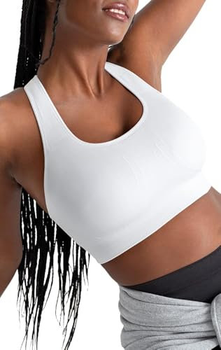 SHAPERMINT Sports Bras for Women - Workout Bras for Women, Plus Size Sports Bra, High Support, White, XL