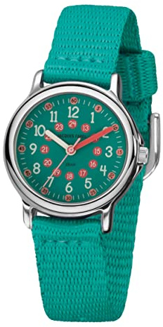 Jacques FAREL Kinder-Armbanduhr Lernuhr Mädchen Analog Quarz mit Textilband extra weich Türkis KCF 067
