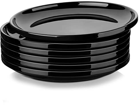 LOVECASA Servizio di Piatti Porcellana da Tavola, Servizio Piatti in Rotondo per Cena, Set di 6 Piatti Piani, 26.6 * 3.3 cm, per Bistecca, Portata Principale, Resistente ai Graffi, Colore Nero