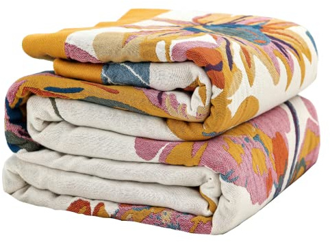 Vanjoroy Dubbelsidig stor filt för soffa och säng, 100 % ren bomull, mjukt, varmt, bohemiskt överkast för fåtölj, 2–3-sitsig soffa och säng, 230 x 250 cm, beige
