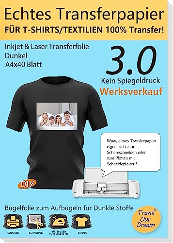 TransOurDream 40XA4+4 A3 silikonpapper, äkta bläckstråle/laser strykfilm för mörka textilier, t-shirt-papper för laser och bläckstråleskrivare