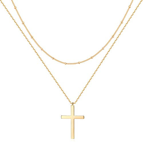 Jenosy Kette Layered Damen Kette mit Anhänger Damen Personalisierte Kette Gold Silber Damen Zarte Mehrreihige Halskette Hypoallergene 18K Vergoldete Kette Modeschmuck für Frauen und Mädchen