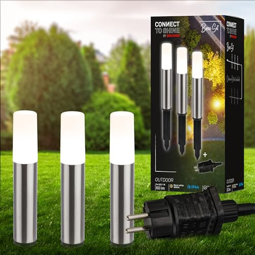Briloner - illuminazione da giardino Connect to Shine 12V, set di 3 faretti a LED con picchetto, set con trasformatore, IP44, luce bianca calda, luci per sentieri, faretti per giardino, 36,5x4 cm
