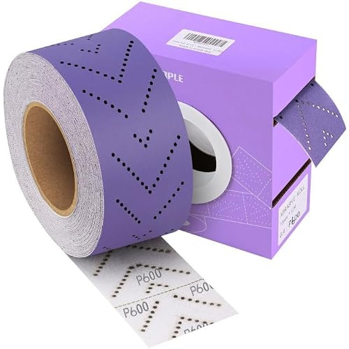 Shineboc 600 Grit 70mmx12m Purple Ceramic Sandpaper Roll for Orbital Sander | Pre Cut Abrasive Sheet Roll, Multi Hole Dust Extraction, Hook and Loop Quick Change, Anti Clogging Design, Smooth Surface