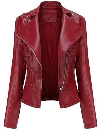 chiguomaoyi Women's Studded Motorcycle Short Leather Jacket Zipper Punk Fashion Streetwear Coat
